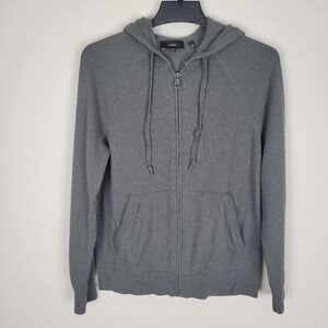 Vince Wool Cashmere Full Zip Up Hoodie Sweater Womens Medium Gray